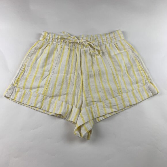 Universal Thread Pants - Universal Thread Yellow Lemon Striped Linen Blend Pull On Shorts S